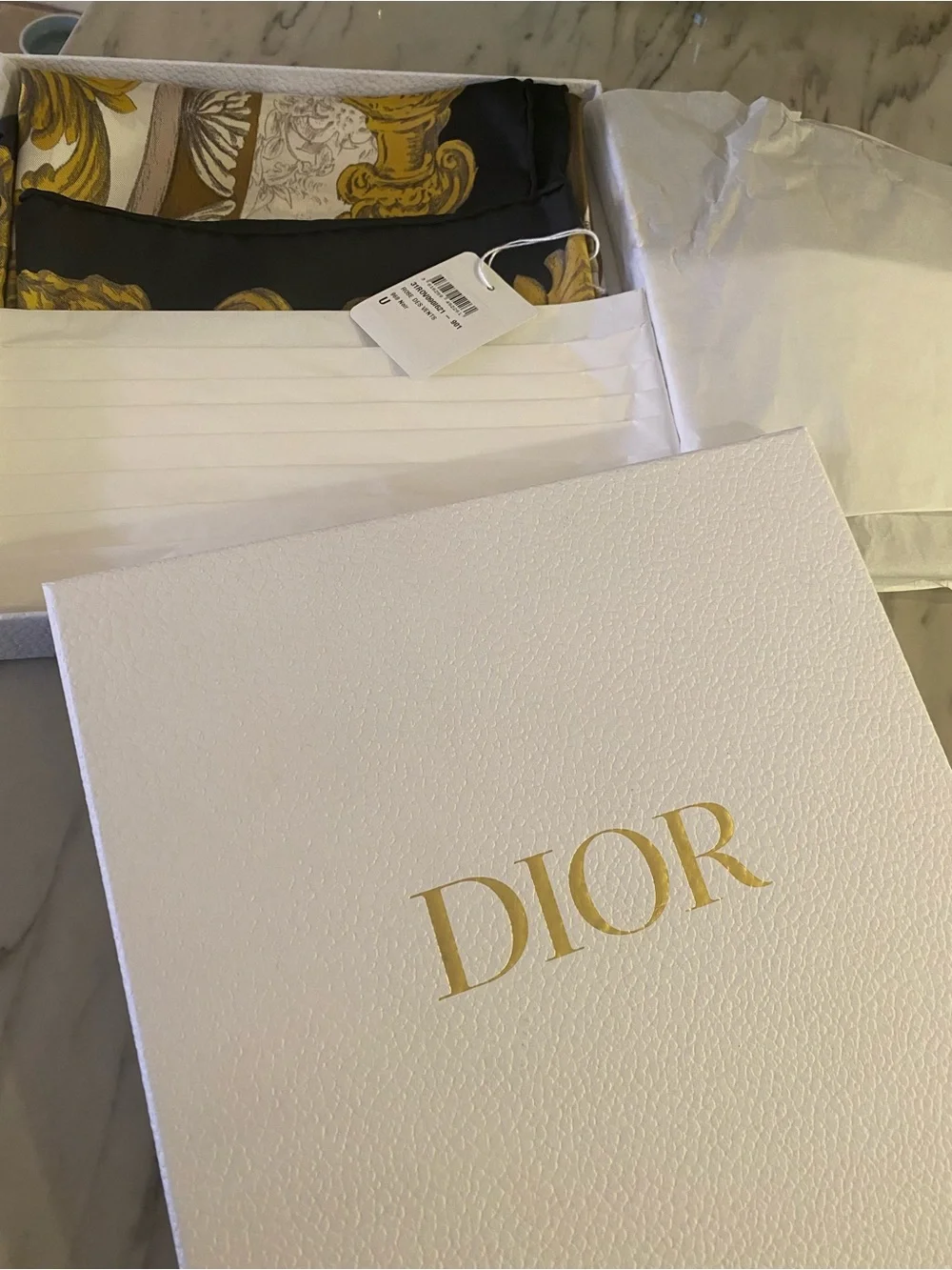 Dior Silk Scarf in Black and Gold Baroque Print
